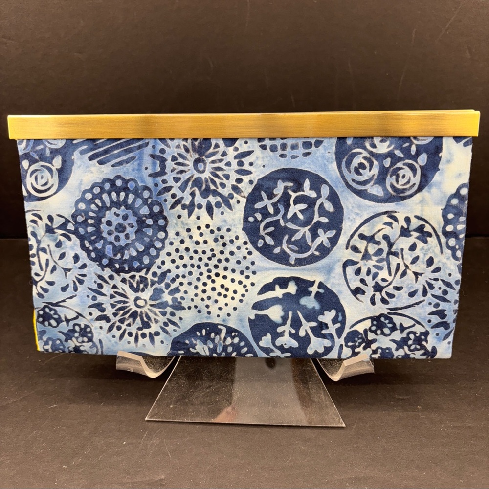 Blue Handmade Bifold Fabric Wallet Yellow Trim‎ - Picture 2 of 10
